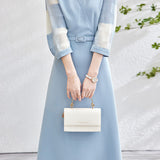 異素材シアーチェック切替カシュクールベルトロングワンピース 2色入 - liwisi