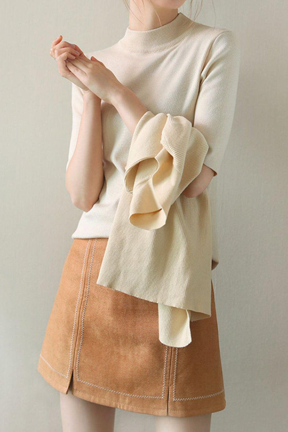 ボトルネック半袖ベーシックニットトップス 11色入 - liwisi