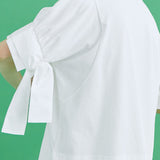 異素材ラウンドネックリボン袖Tシャツ 3色入 - liwisi
