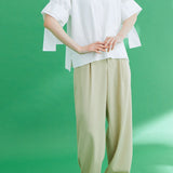 異素材ラウンドネックリボン袖Tシャツ 3色入 - liwisi