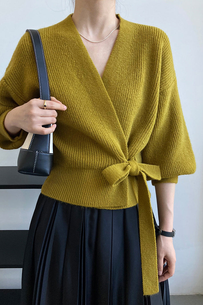 Ⅴネックリボンカシュクールカシミヤカーディガン 3色入 - liwisi