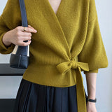 Ⅴネックリボンカシュクールカシミヤカーディガン 3色入 - liwisi