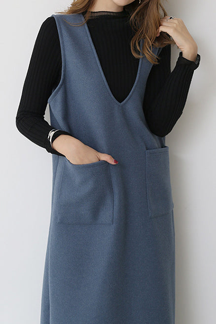 プランジングネックロングシフトジャンパースカート 6色入 - liwisi