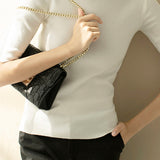 ボトルネック半袖ベーシックニットトップス 11色入 - liwisi