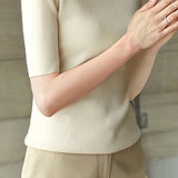 ボトルネック半袖ベーシックニットトップス 11色入 - liwisi