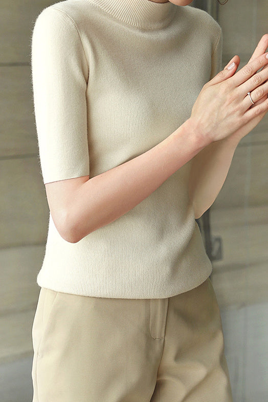 ボトルネック半袖ベーシックニットトップス 11色入 - liwisi