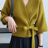 Ⅴネックリボンカシュクールカシミヤカーディガン 3色入 - liwisi