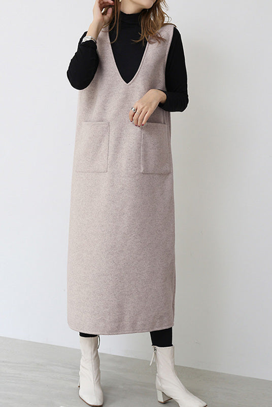 プランジングネックロングシフトジャンパースカート 6色入 - liwisi