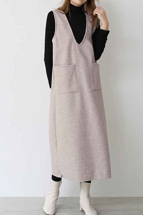 プランジングネックロングシフトジャンパースカート 6色入 - liwisi