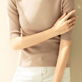 ボトルネック半袖ベーシックニットトップス 11色入 - liwisi