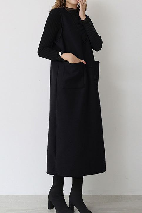 プランジングネックロングシフトジャンパースカート 6色入 - liwisi
