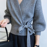 Ⅴネックリボンカシュクールカシミヤカーディガン 3色入 - liwisi