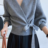 Ⅴネックリボンカシュクールカシミヤカーディガン 3色入 - liwisi