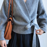 Ⅴネックリボンカシュクールカシミヤカーディガン 3色入 - liwisi