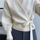 Ⅴネックリボンカシュクールカシミヤカーディガン 3色入 - liwisi