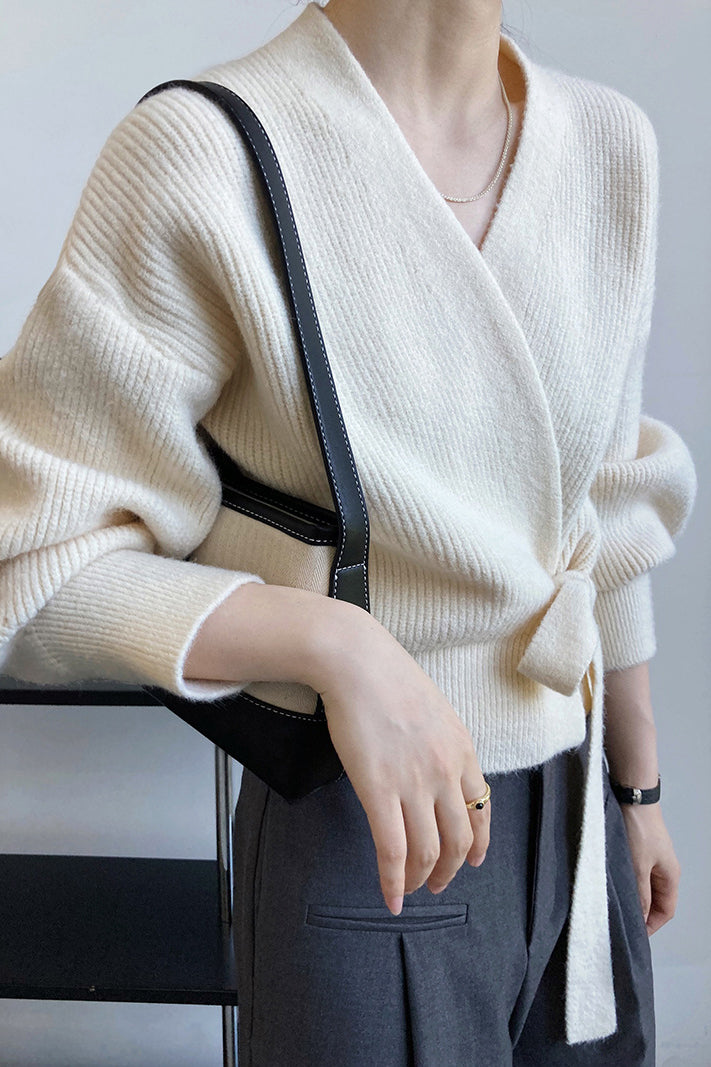 Ⅴネックリボンカシュクールカシミヤカーディガン 3色入 - liwisi