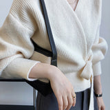 Ⅴネックリボンカシュクールカシミヤカーディガン 3色入 - liwisi