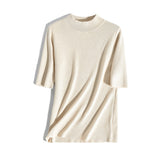 ボトルネック半袖ベーシックニットトップス 11色入 - liwisi