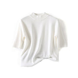 ボトルネック半袖ベーシックニットトップス 11色入 - liwisi
