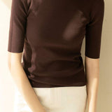 ボトルネック半袖ベーシックニットトップス 11色入 - liwisi