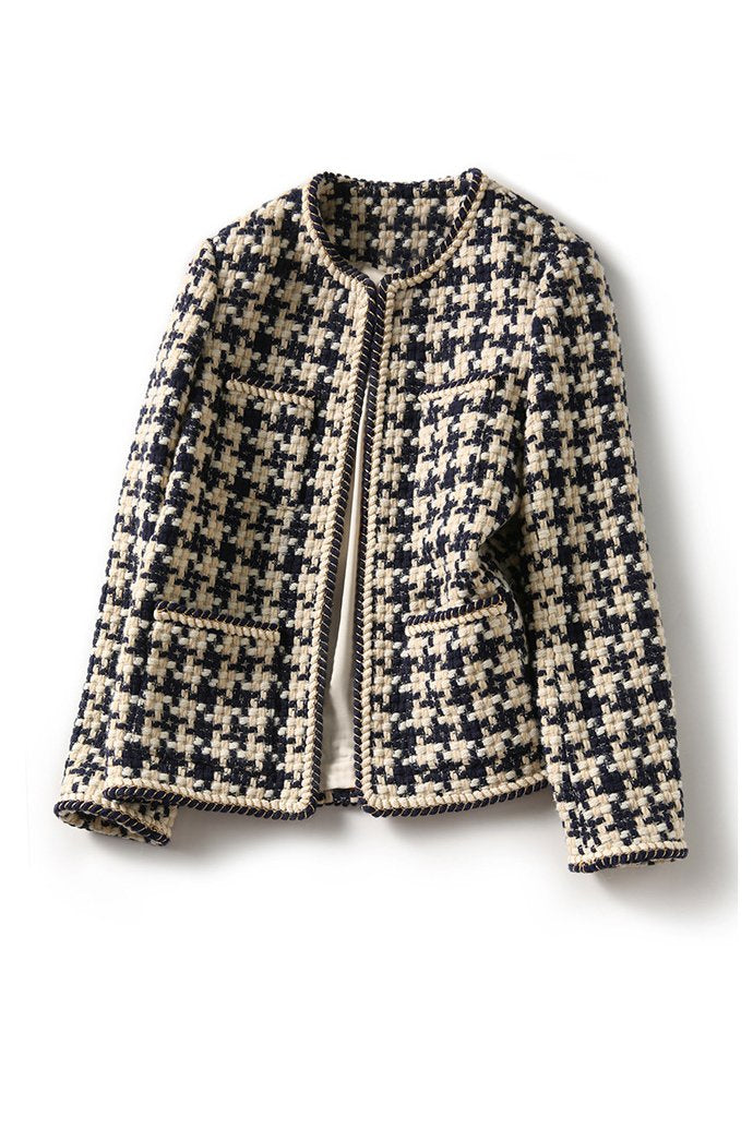 Chanel-style houndstooth tweed jacket lined