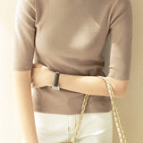 ボトルネック半袖ベーシックニットトップス 11色入 - liwisi