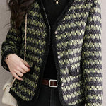 シャネル風Vネック配色チェックツイードジャケット 裏地付 - liwisi