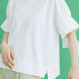 異素材ラウンドネックリボン袖Tシャツ 3色入 - liwisi