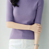 ボトルネック半袖ベーシックニットトップス 11色入 - liwisi