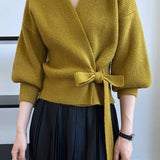 Ⅴネックリボンカシュクールカシミヤカーディガン 3色入 - liwisi