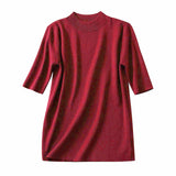 ボトルネック半袖ベーシックニットトップス 11色入 - liwisi