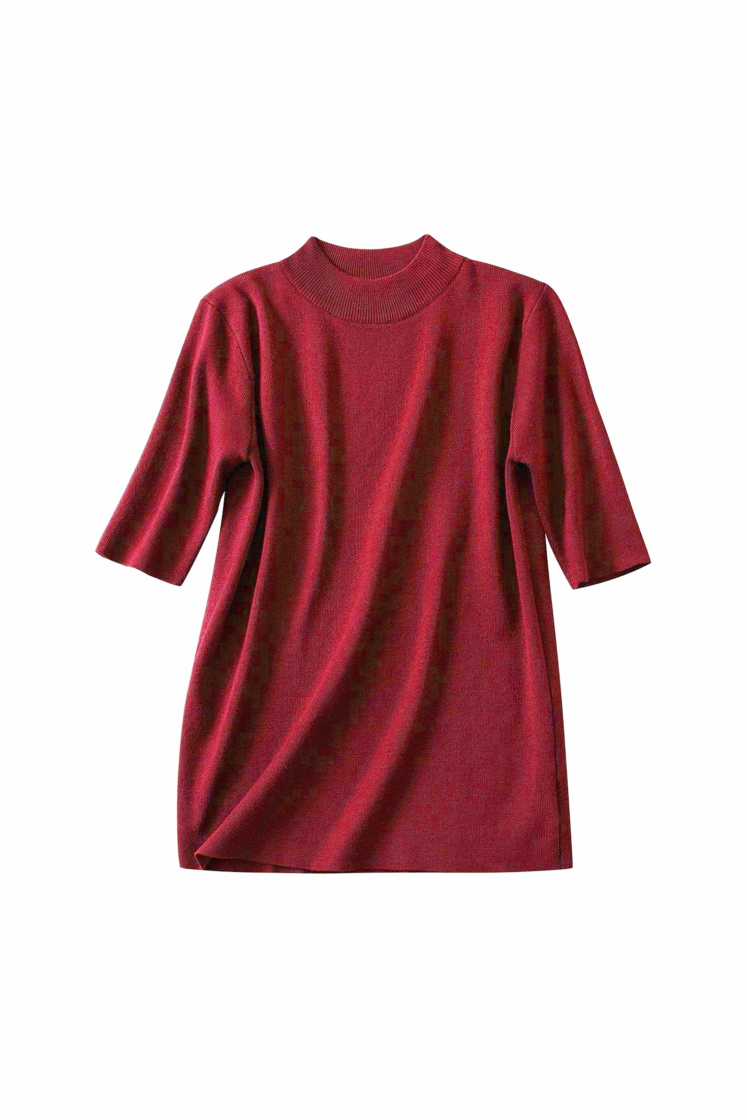 ボトルネック半袖ベーシックニットトップス 11色入 - liwisi