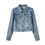 ステンカラーステッチ装飾デニムショートジャケット 2色入 - liwisi