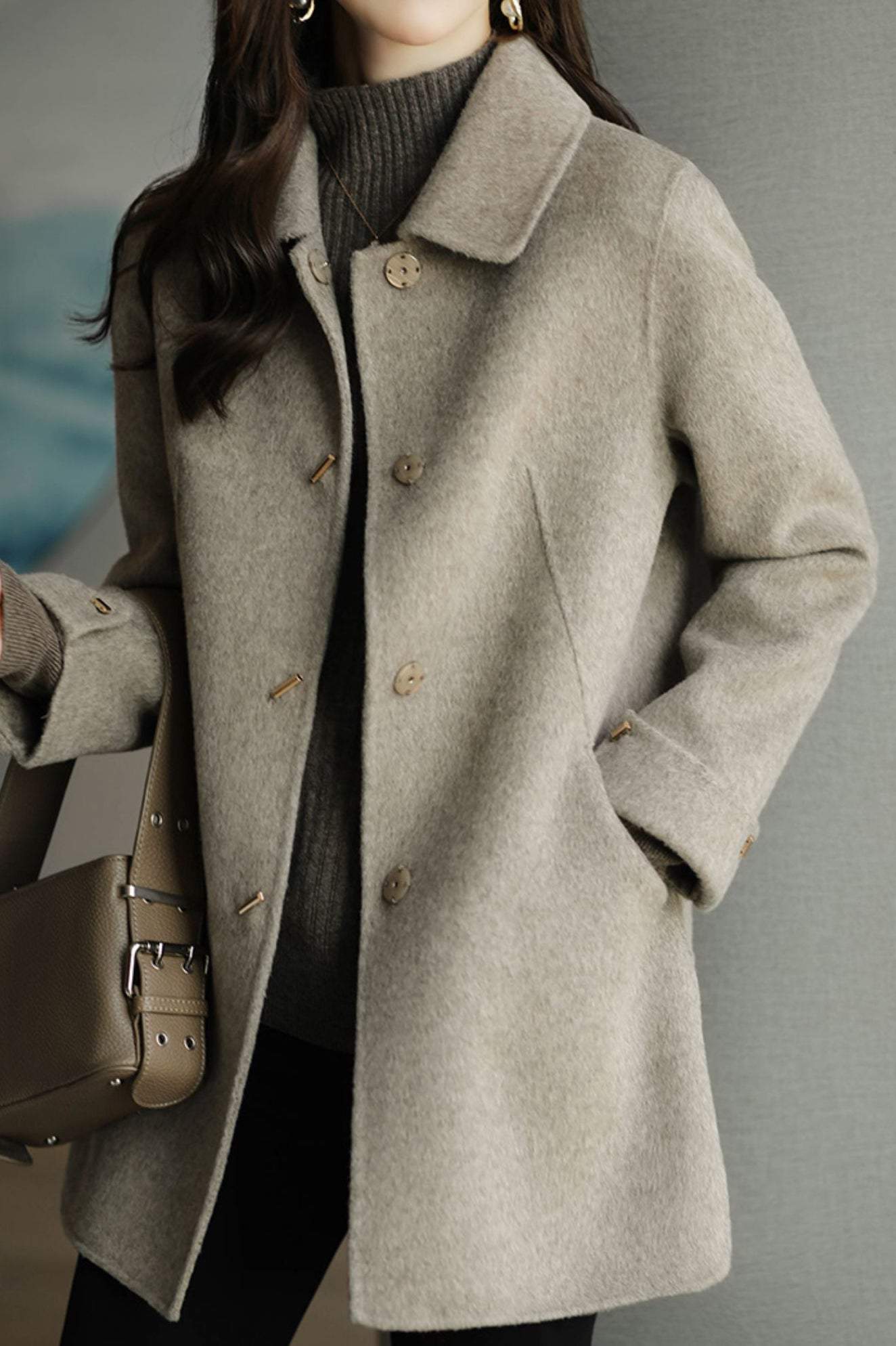 ステンカラーターンナップカフスメルトンコート 裏地付 3色入 - liwisi