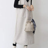 プランジングネックロングシフトジャンパースカート 6色入 - liwisi