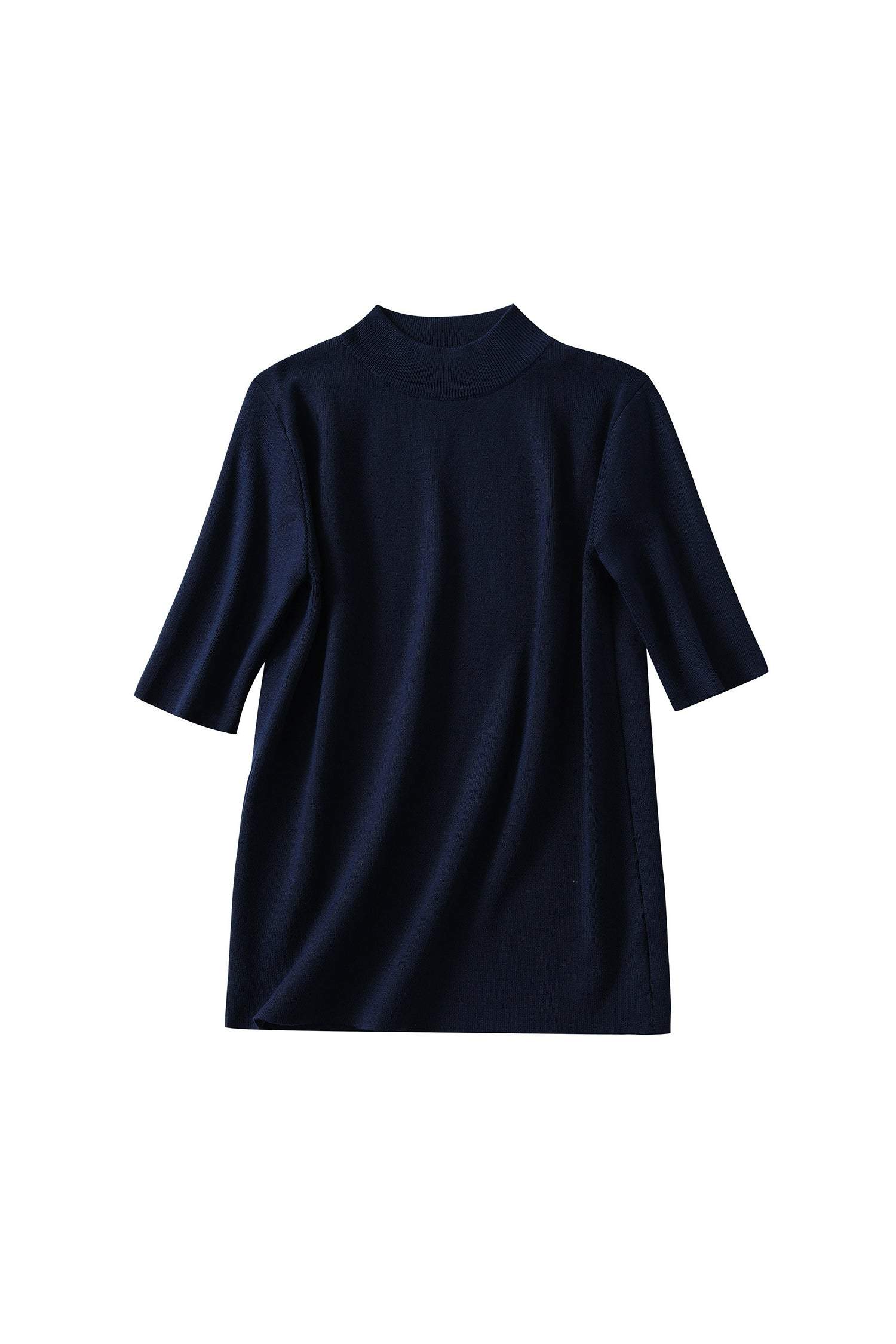 ボトルネック半袖ベーシックニットトップス 11色入 - liwisi