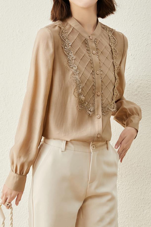 【PreOrder】【三月上旬出荷予定】菱柄ピンタックレース切替ビブヨークシャツ 3色入 - liwisi