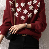 刺繡花パフニットトップス 2色入 - liwisi