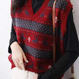 Vネックレトロフェアアイルニットベスト 3色入 - liwisi