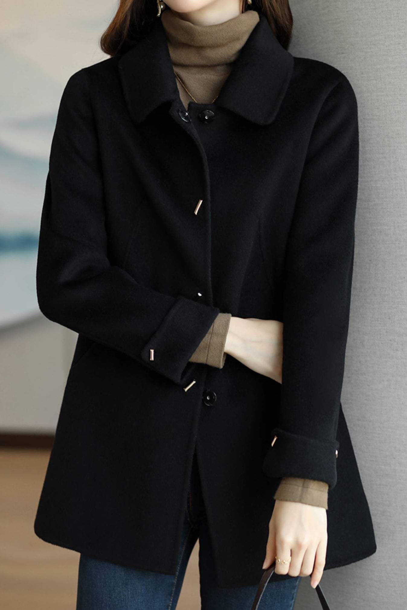 ステンカラーターンナップカフスメルトンコート 裏地付 3色入 - liwisi