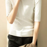 ボトルネック半袖ベーシックニットトップス 11色入 - liwisi