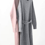 サイドスリットバックルベルテッドシフトワンピース 2色入 - liwisi