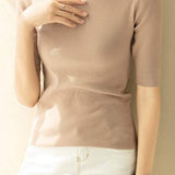 ボトルネック半袖ベーシックニットトップス 11色入 - liwisi