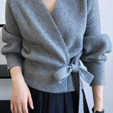 Ⅴネックリボンカシュクールカシミヤカーディガン 3色入 - liwisi