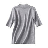 ボトルネック半袖ベーシックニットトップス 11色入 - liwisi