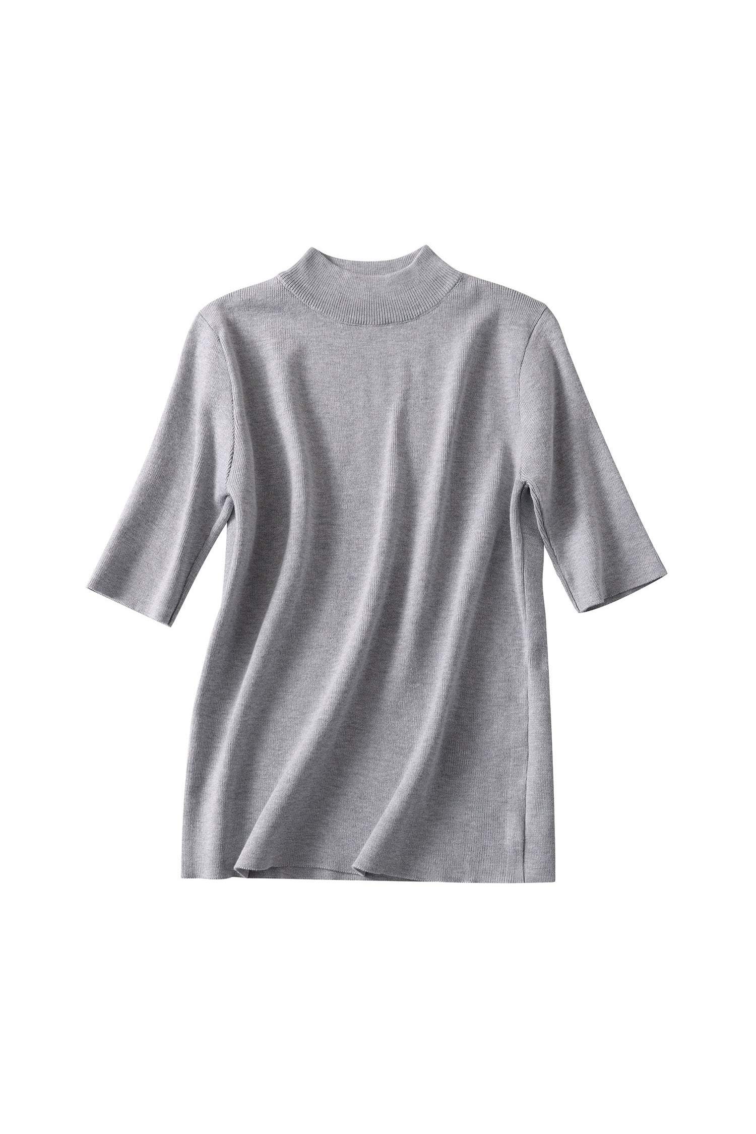 ボトルネック半袖ベーシックニットトップス 11色入 - liwisi