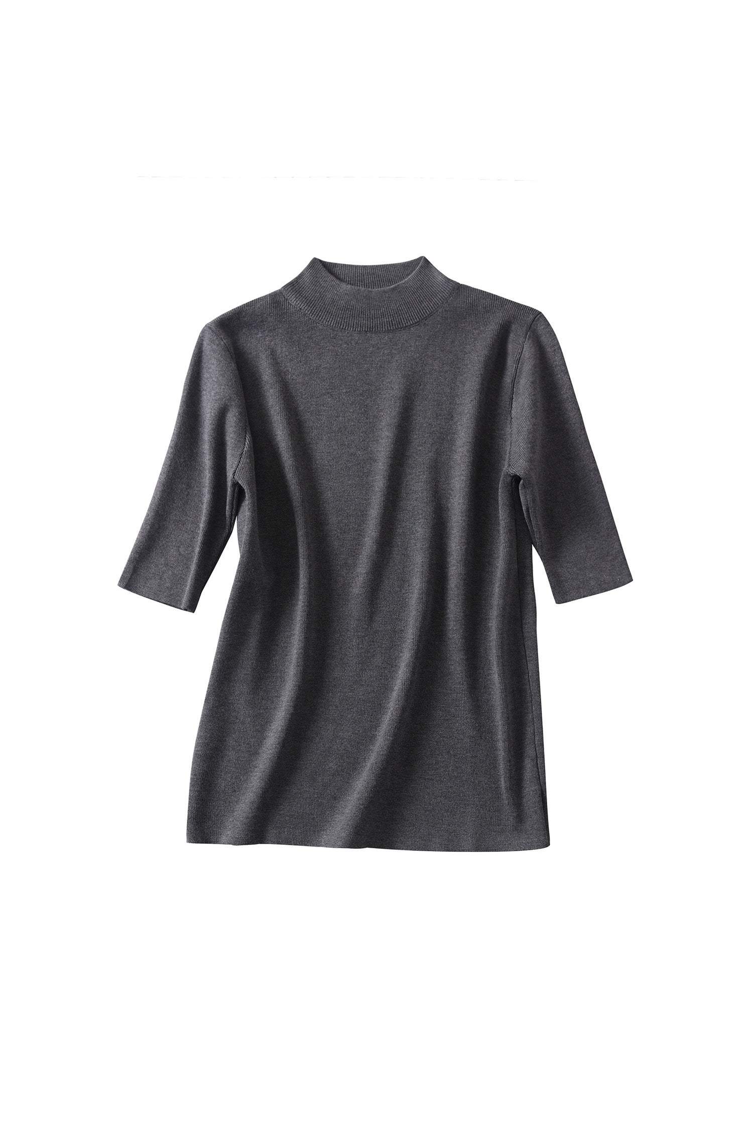 ボトルネック半袖ベーシックニットトップス 11色入 - liwisi