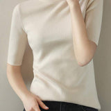 ボトルネック半袖ベーシックニットトップス 11色入 - liwisi