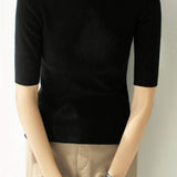 ボトルネック半袖ベーシックニットトップス 11色入 - liwisi