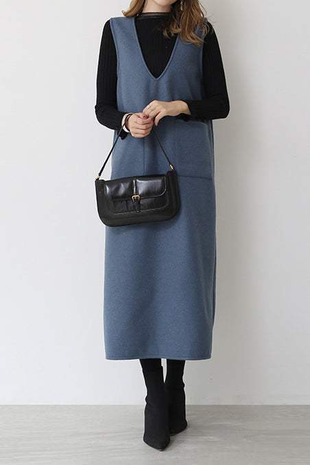 プランジングネックロングシフトジャンパースカート 6色入 - liwisi
